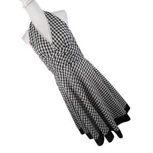NWOT! ROBBIE BEE! BLACK & WHITE CHECKED PLAID HALTER NECK SWING DRESS! SZ 14